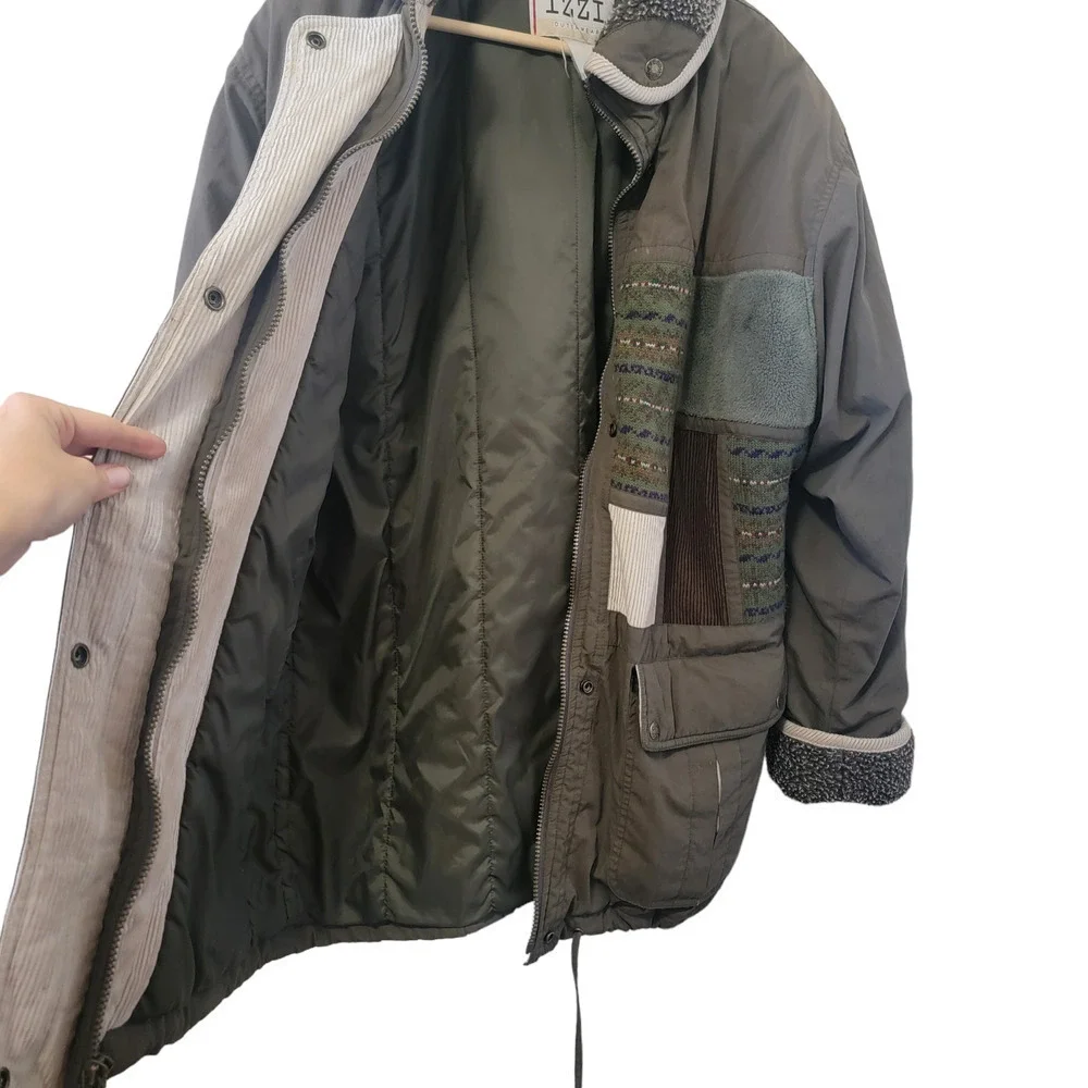 Izzi Genuine Rugged Patchwork Vintage Winter Puff Fleece Accent Corduroy Coat.